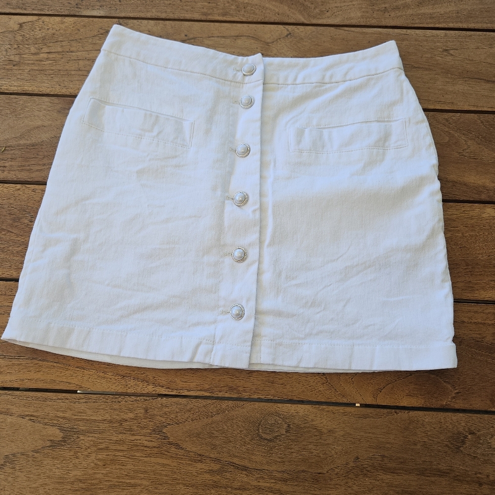 7 For All Mankind White Denim Button-Front Mini Skirt Size M